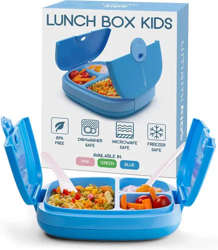 Miniatura 10 de Umami Lonchera Bento todo en 1 para niños, paquete de hielo y utensilios incluidos, 100% a prueba de fugas y sin BPA, lonchera favorita de los Azul