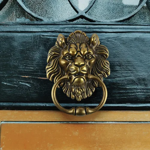 Miniatura 5 de MOLIGOU Aldaba de puerta con cabeza de león, aldaba decorativa para puerta delantera de 6 pulgadas, manija de anillo de puerta de león antiguo