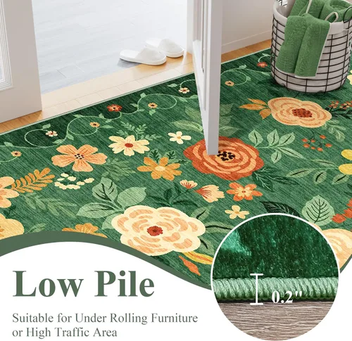 Miniatura 6 de DUKINO Alfombra de área de 6 x 9 pies, alfombra floral para sala de estar, ligera, antideslizante, lavable, alfombra de interior de pelo bajo