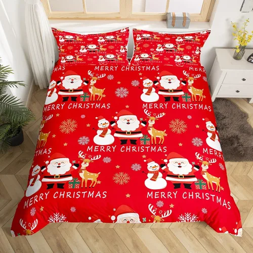 Miniatura 17 de Juego de ropa de cama de 3 piezas con diseño de muñeco de nieve, funda de edredón con temática de invierno, funda de edredón con temática de Feliz