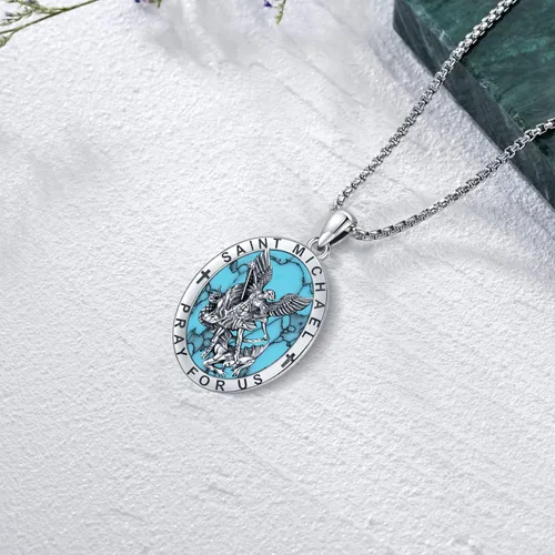 Miniatura 228 de Odinstone Collar de plata de ley 925 con medalla de San Miguel/San Cristóbal/San Benito/Crucifijo de Jesús/San Uriel/Arcángel Rafael para hombres