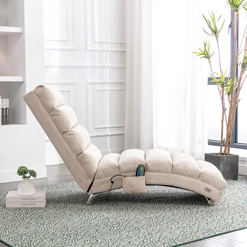 Miniatura 3 de Olela Tumbona de masaje de lino para interiores con control remoto, tumbona larga ergonómica para masaje eléctrico con 5 modos para oficina, sala