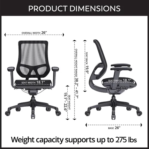 Miniatura 2 de WorkPro Silla de oficina ergonómica de malla y malla con respaldo medio, negro/negro, compatible con BIFMA