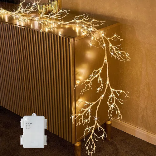 Miniatura 9 de Hairui - Guirnalda de bayas rojas con luces de 6 pies, funciona con pilas con temporizador, guirnalda iluminada con 120 luces de hadas LED