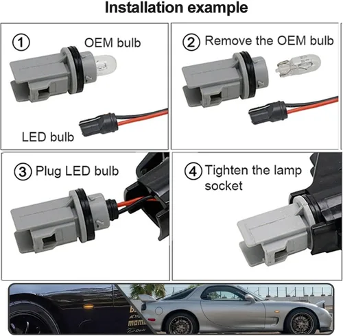 Miniatura 8 de 2 luces LED ámbar RX7 dinámicas secuenciales intermitentes laterales para Maz'da RX7 (FD) PREMACY (CP) 23 (BA) 323 (BJ) 626 (GF/GW), luces