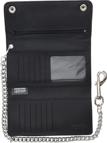 Miniatura 6 de Cartera de cuero de vaca de estilo largo vintage con bloqueo RFID para hombre, con cadena para tarjeteros, fabricada en Estados Unidos