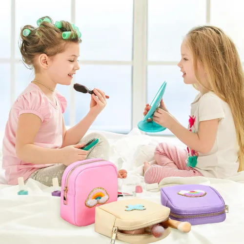 Miniatura 6 de Zubebe 6 mini bolsas de maquillaje de nailon, bolsa pequeña de maquillaje, bolsas de felpilla con cremallera, bonita bolsa de cosméticos