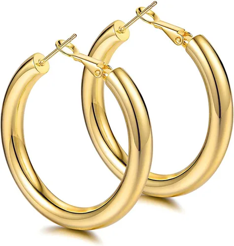 Aretes de aro de oro grueso, aros ligeros de tubo de aulllow dorados gruesos para mujer, aretes grandes hipoalergénicos de 0.984in, 1.181in,