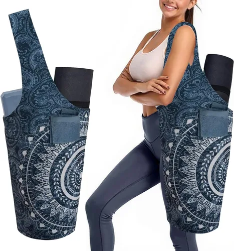 Miniatura 15 de Bolsa para esterilla de yoga para mujeres con bolsillo grande lateral, duradera de lino, bolsa de gimnasio para entrenamiento, almacenamiento