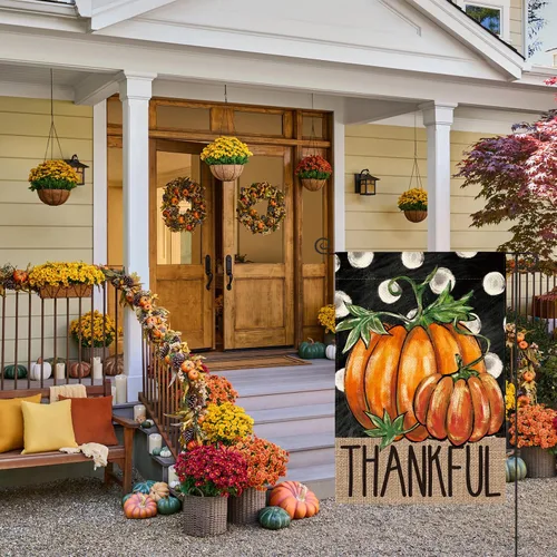 Miniatura 2 de AVOIN colorlife - Bandera de jardín con texto en inglés "Fall Thankful Thanksgiving", de 12 x 18 pulgadas Doble cara, resistente a la intemperie