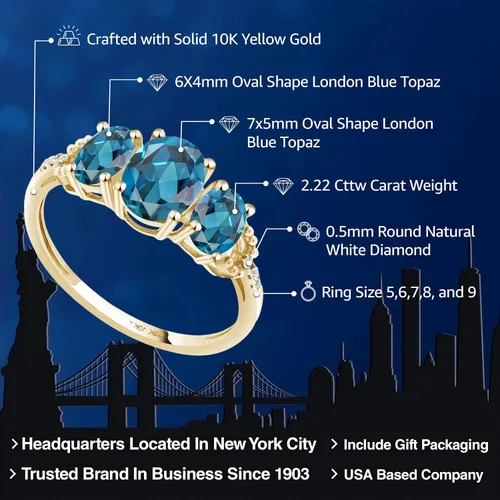 Miniatura 2 de Gem Stone King Anillo de compromiso de oro amarillo de 10 quilates con topacio azul Londres y diamantes 2.22 qttw Anillo de compromiso