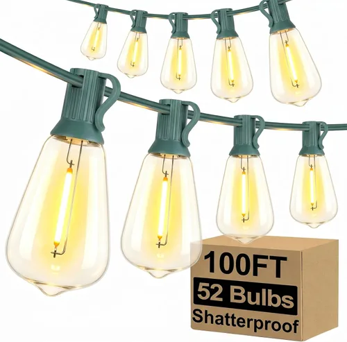Miniatura 10 de Brightever Luces de Cadena para Exteriores de 25 Pies, Luces de Patio ST38 con 13 Bombillas Edison, Luces Colgantes Impermeables Conectables