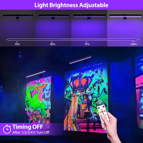 Miniatura 3 de Onforu Luz Negra para Tapiz de Luz Negra, Luz de Imagen Recargable de 15 Pulgadas con Control Remoto, Barra de Luz Negra de 4000mAh para Póster