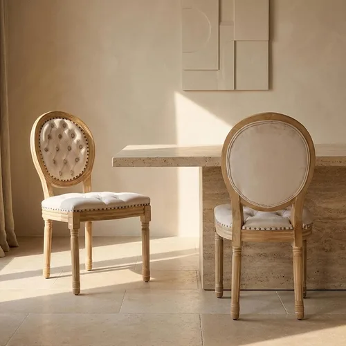 Juego de 2 sillas de comedor estilo vintage francés rústico, silla de comedor de terciopelo acolchado con respaldo redondo, silla de comedor