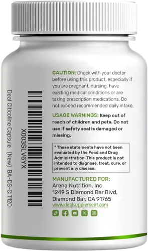 Miniatura 7 de Citicolina CDP Colina, 1,000mg por porción, 120 cápsulas – Suplementos de colina de fuerza extra – Propiedades de vitamina B nootrópica – Promueve