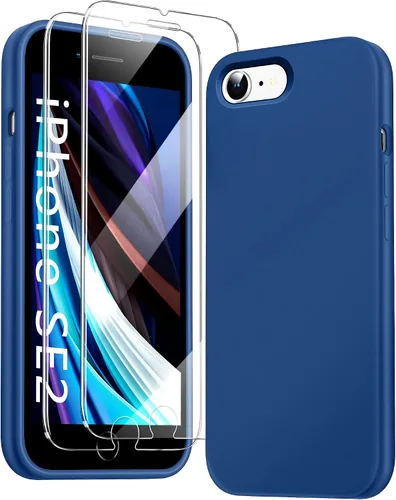 Funda 3 en 1 para iPhone SE 2022/2020, iPhone 7 8 con protector de pantalla, delgada de silicona líquida, a prueba de golpes, funda protectora para