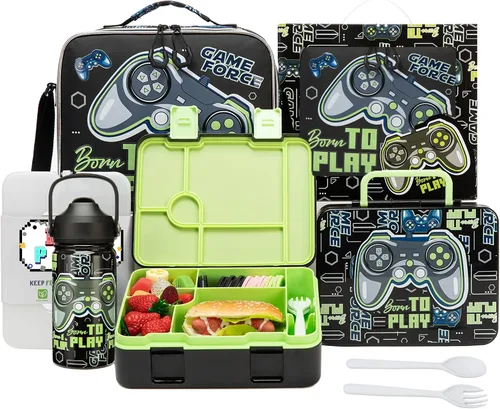 Miniatura 7 de Caja Bento para Niños Lonchera para Niños Caja Bento para Niños Juego de Lonchera con 5 Compartimentos Botella de Acero Inoxidable para Agua, Bolsa