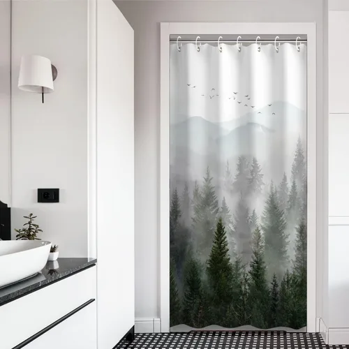 Miniatura 14 de RosieLily Cortina de ducha con diseño de lago de montaña, cielo nocturno estrellado, paisaje de luna y bosque para baño, 72 pulgadas de ancho x 72