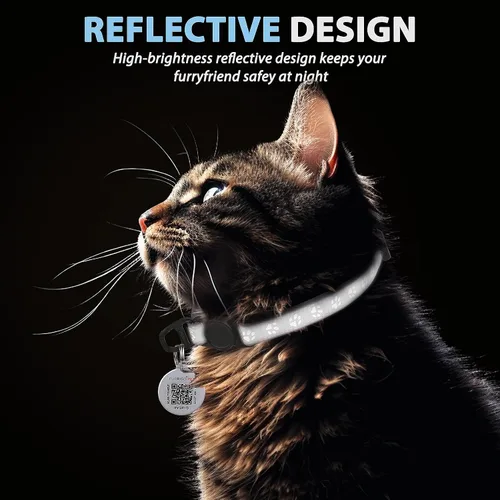 Miniatura 6 de Collar de Gato con Liberación de Seguridad con Etiqueta de Nombre de Código QR, Collares Reflectantes para Gatitos con Cascabel, Etiqueta