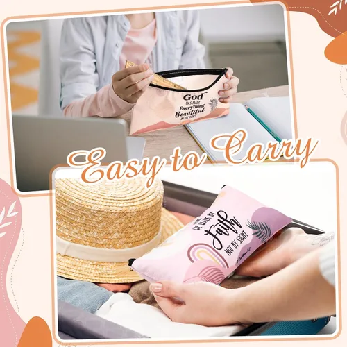 Miniatura 2 de Talltalk Paquete de 14 bolsas de maquillaje cristianas bohemias a granel, bolsas de cosméticos inspiradoras con versículos de la Biblia, regalos