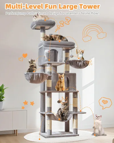 Miniatura 7 de Taoqimiao - Árbol para gatos, torre de gatos de 77 pulgadas para gatos grandes, condominios de varios niveles para gatos de interior con 2