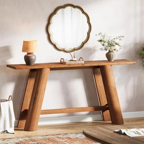 Miniatura 5 de Mesa consola de entrada de madera maciza, 70.9 pulgadas estrecha y larga, mesa de sofá detrás del sofá, muebles de madera de granja para sala