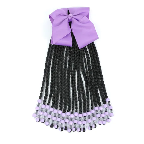 Miniatura 9 de Kid's Summer Paquete de 2 extensiones de cola de caballo para niños con cuentas, trenzas de caja, extensiones de cabello sintético para bebés, Rosa