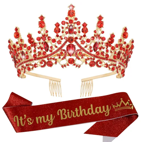 Miniatura 11 de VELSCRUN Tiara de cumpleaños de cristal azul para mujeres y niñas, banda "It's My Birthday", corona de princesa reina con peines, decoraciones
