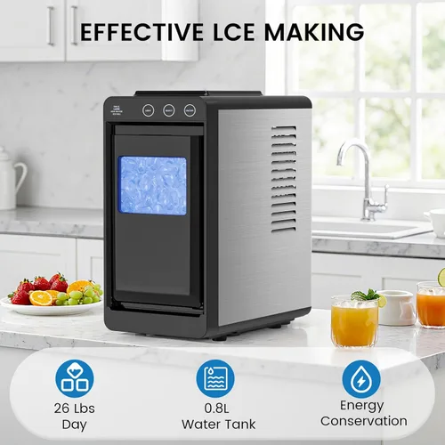 Miniatura 9 de COWSAR Encimera para hacer hielo, máquina de hielo portátil con autolimpieza, 26 libras/24 horas, 8 balas de hielo en 6 minutos con 2 tamaños