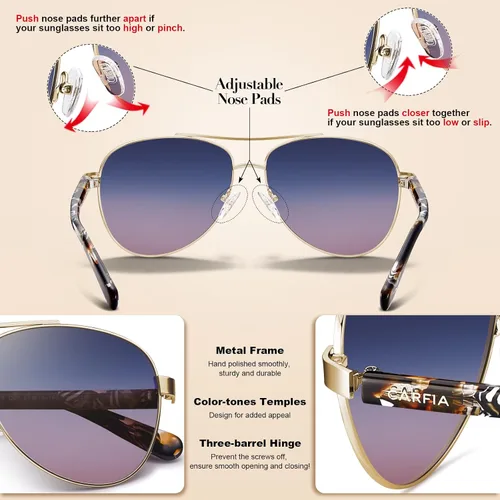 Miniatura 58 de CARFIA Gafas de sol polarizadas para mujer, protección UV, brazos de acetato, marco de metal, sombras para mujer, CA3216