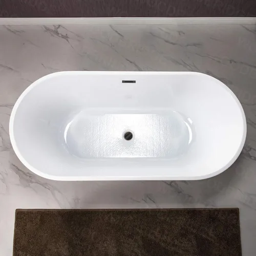 Miniatura 9 de WOODBRIDGE Bañera de remojo acílica blanca independiente de 67 pulgadas con kit de drenaje y relleno de bañera de montaje en piso en ORB