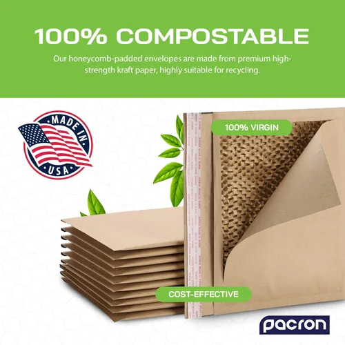 Miniatura 2 de Sobres acolchados de panal biodegradables y compostables (14.25 x 20 pulgadas – 50 unidades) sobres de envío de papel con revestimiento hexagonal
