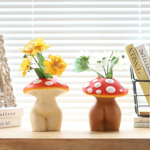 Miniatura 3 de GUGUGO Jarrón de Cuerpo de Seta para Flores, Decoración Divertida de Seta, Jarrones de Forma de Dama para Flores, Decoración Única y Linda de Cabeza