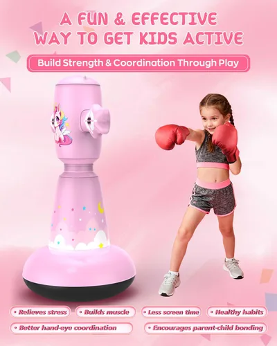 Miniatura 5 de 67 Inch Inflatable Punching Bag for Kids 3-12, Standing Boxing Set for Karate & Taekwondo Training, Stable Boxing Bag Active Toy for Boys & Girls