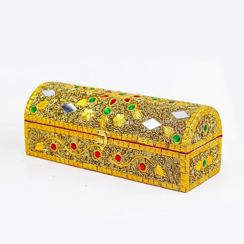 Miniatura 2 de Nagina International - Caja de almacenamiento y organizador de joyas para novia, portátil, para guardar anillos, collares, brazaletes, Madera, Dorado