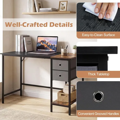 Miniatura 8 de Tangkula 48-Inch Computer Desk with 2 Drawers, Modern Home Office Desk with Hanging Hook & Storage Shelf, Multipurpose Writing Desk for Study Bedroom