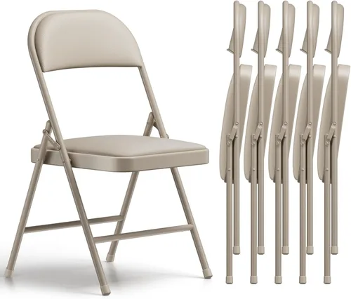 Miniatura 19 de Paquete de 2 sillas plegables, sillas plegables acolchadas de piel sintética para exteriores e interiores, asiento comercial de metal plegable