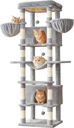 Miniatura 13 de MWPO - Árbol grande para gatos, torre de 67.7 pulgadas de altura para gatos de interior con 2 condominios, soporte de varios niveles con 3 hamacas