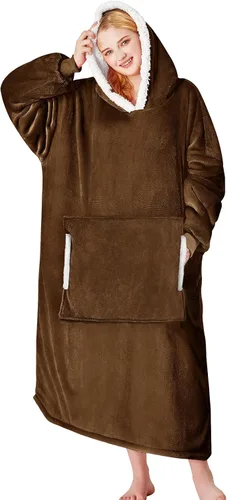 Miniatura 35 de yescool - Cobija con capucha, sudadera de franela de forro polar sherpa para adultos, mujeres y hombres, talla única