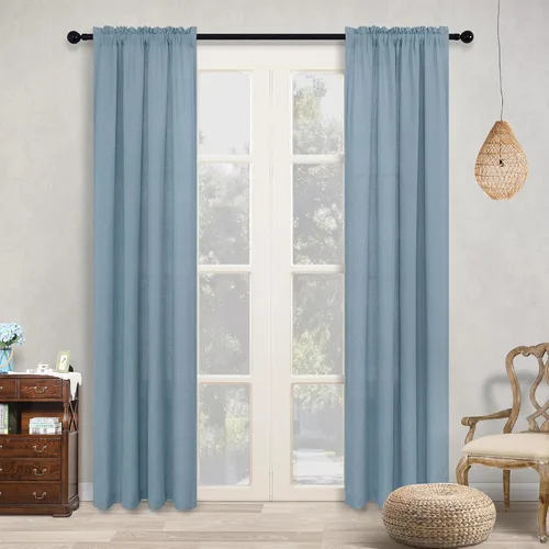 Miniatura 138 de KOUFALL Juego de 2 cortinas de puerta francesa, cortinas de lino para puerta/ventana, cortina transparente boho para cristal lateral delantero