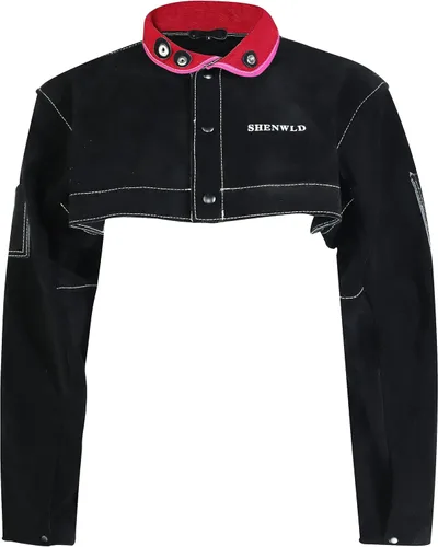 Miniatura 2 de Equipo de soldadura de cuero resistente, media chaqueta, manga de capa de soldadura, resistente al calor a la llama para una máxima seguridad