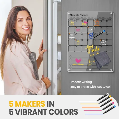 Miniatura 5 de Calendario magnético para refrigerador, calendario acrílico grueso para refrigerador con imanes fuertes, pizarra blanca transparente de borrado