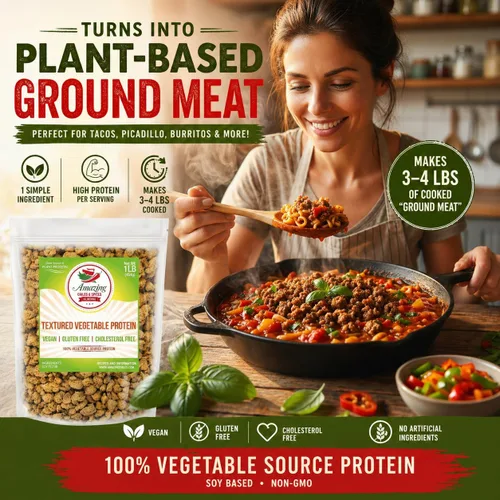 Miniatura 5 de Proteína Vegetal Texturizada (TVP), Sin Sabor, Bolsa de 1 lb, Trozos de Proteína Vegana Natural a Base de Plantas, Migas Sin OGM y Sin Gluten, Sin