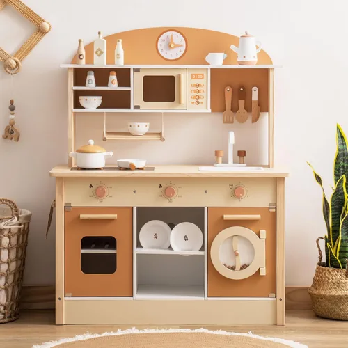 Miniatura 2 de ROBOTIME Juego de cocina de madera, juego de cocina para niños con diseño realista, juego de cocina para niños y niños pequeños con lavavajillas