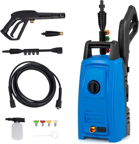 Goplus Lavadora a presión eléctrica, 1900 PSI 1.8 GPM Lavadora de alta presión con 4 boquillas de conexión rápida, botella de jabón y manguera de