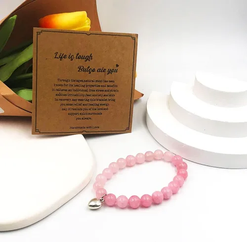 Miniatura 7 de Pulsera de regalo con texto en inglés "Get Well Soon" (0.315 in), pulseras curativas de piedra natural, hechas a mano, Life is Tough But So Are You