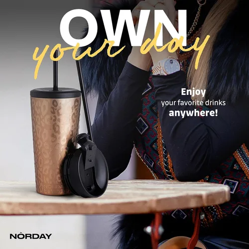 Miniatura 5 de NORDAY Vaso con tapa y popote – Bloom 20oz – Vaso aislado de leopardo de oro rosa – Vaso de acero inoxidable – Taza de café de doble pared