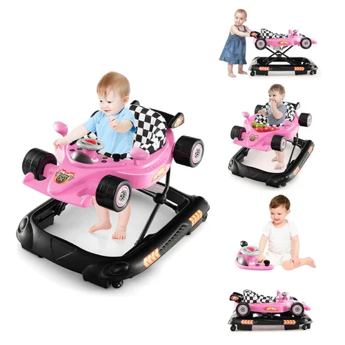 Miniatura 10 de BABY JOY Andador de bebé 4 en 1, caminador de actividad plegable con altura ajustable, música y luces, no se vuelca, andador de empuje para niños
