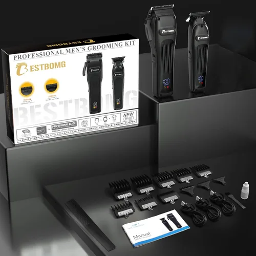 Miniatura 7 de BESTBOMG® Cortapelos profesional para hombres, juego de cortapelos y recortadora de peluquería profesional, cortapelos inalámbrico para hombres