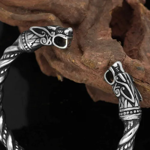 Miniatura 5 de Sisadodo Pulsera de cabeza de lobo de dragón para hombres y niños, regalo de Navidad, brazalete pagano, pulsera celta vikinga, anillos de brazo